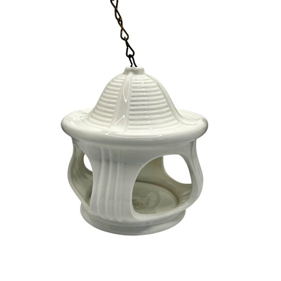 Vintage White Ceramic Partylite Pagoda Lantern Candle Holder With Chain - Picture 2 of 7